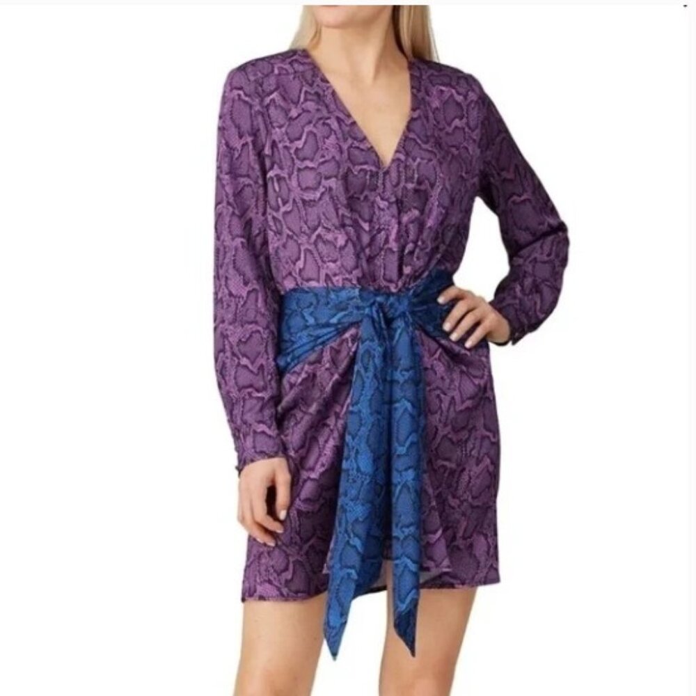 Delfi Collective Jac Tie Blue & Purple Snakeskin Print Long Sleeve Mini Dress S